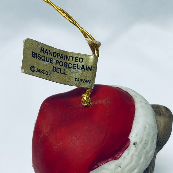 Handpainted Jasco Bisque Porcelain Cat Bell Christmas Ornament - Picture 8 of 11